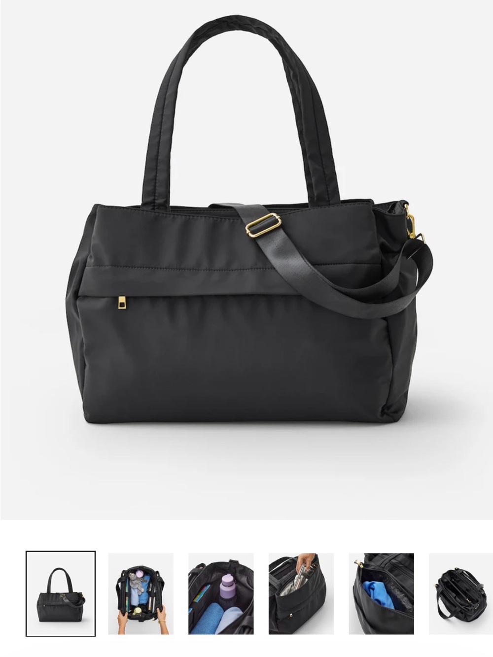 Everyday Black Nylon Tote with Gold Hardware